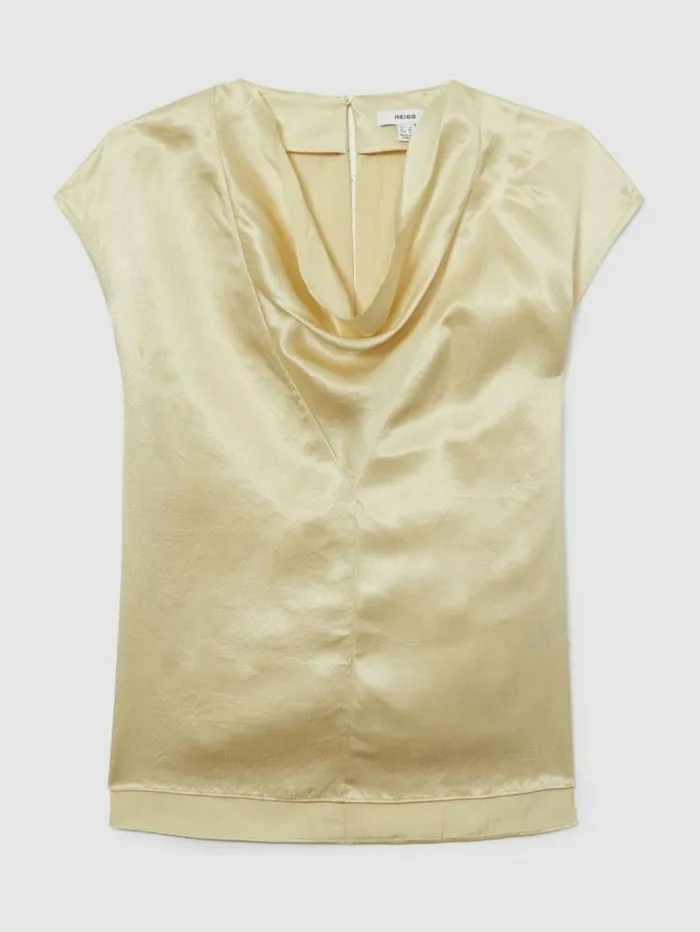 REISS Tops Women Satin Cowl Neck Top Cream