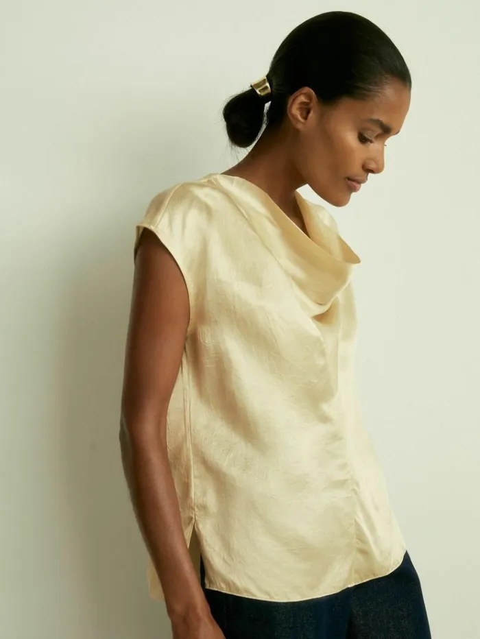 REISS Tops Women Satin Cowl Neck Top Cream