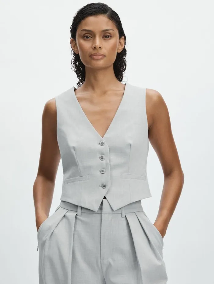REISS Tops Women Sharkskin Suit Waistcoat Heather Grey