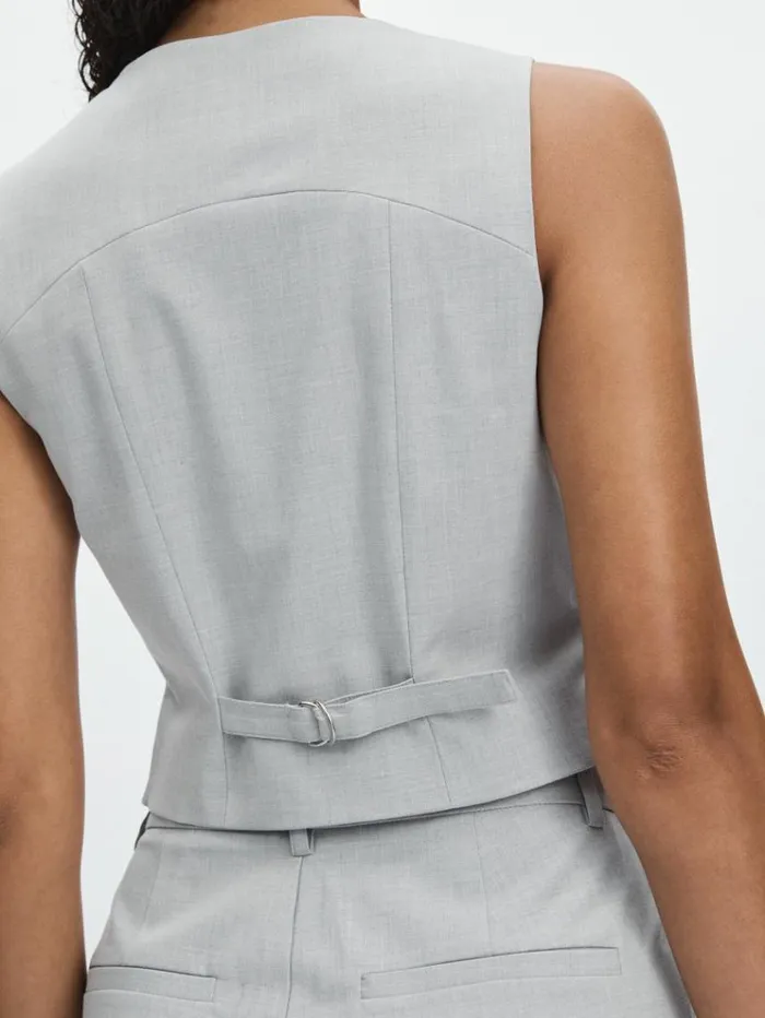 REISS Tops Women Sharkskin Suit Waistcoat Heather Grey
