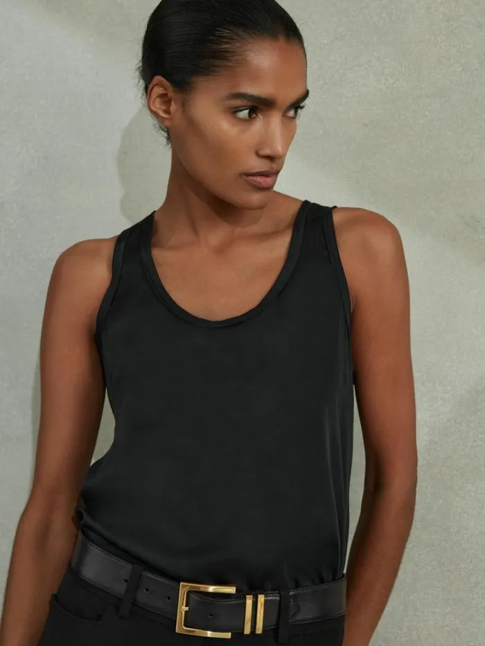 REISS Tops Women Silk Front Vest Black