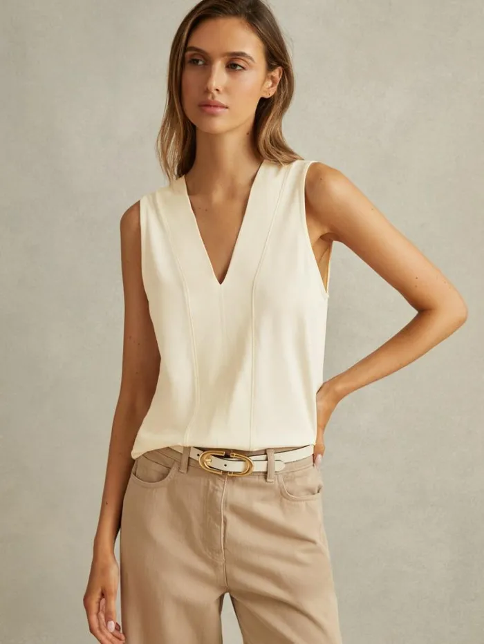 REISS Tops Women VNeck Shell Top Ivory