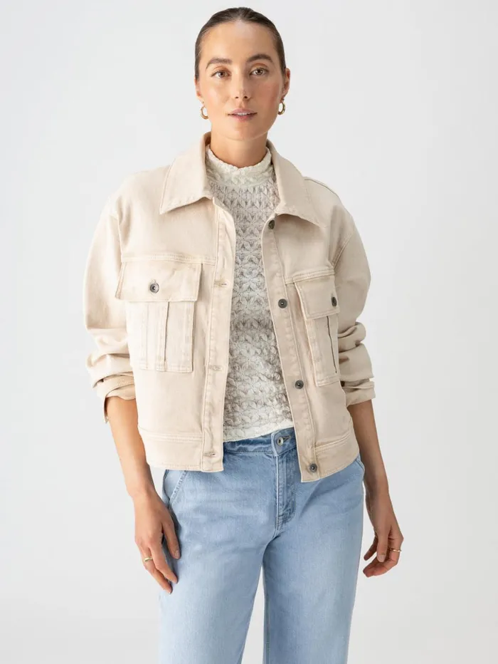 Sanctuary Clothing Jackets and Outerwear Women Cargo Denim Jacket Toasted Almond