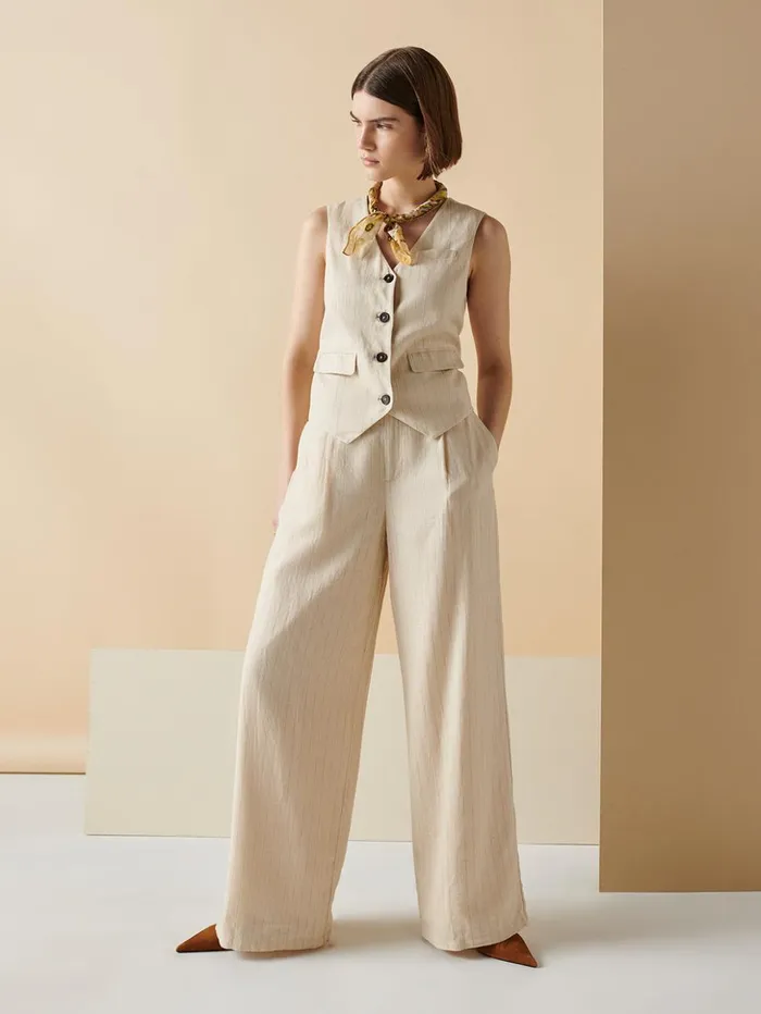 Sanctuary Clothing Pants Women Pleat Up High Rise Trouser Vineyard Stripe