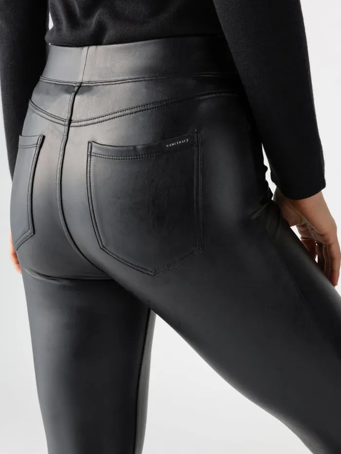 Sanctuary Clothing Pants Women Runway Semi High Rise Legging Slick Black