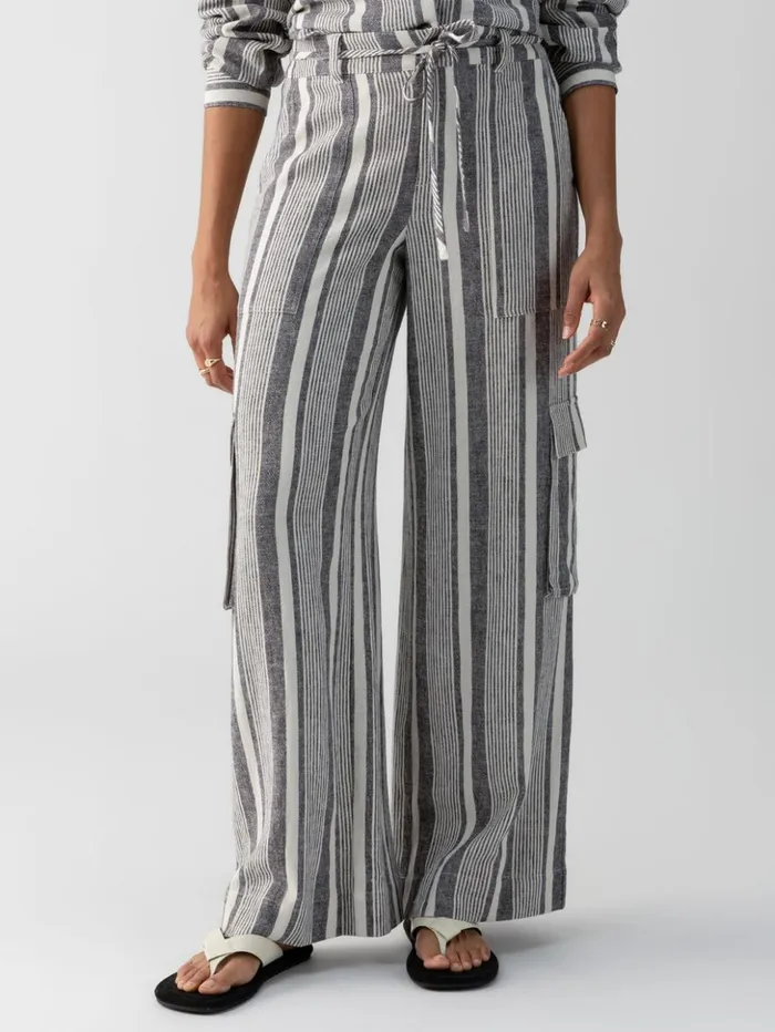 Sanctuary Clothing Pants Women Sunset SemiHigh Rise Linen Pant Variegated Stripe
