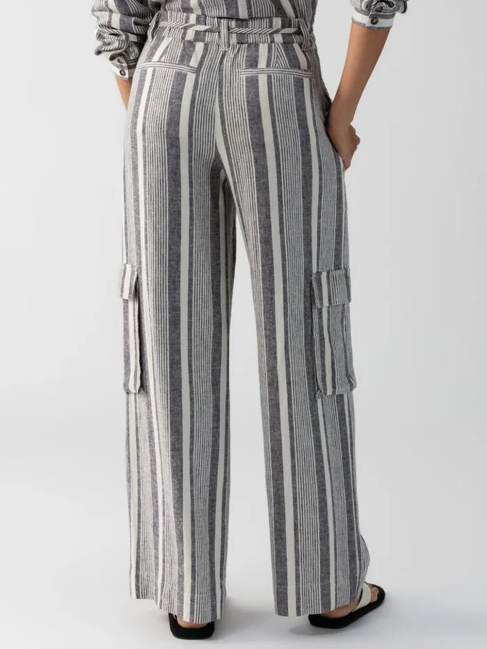 Sanctuary Clothing Pants Women Sunset SemiHigh Rise Linen Pant Variegated Stripe