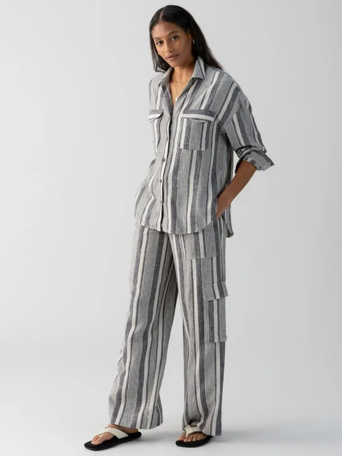 Sanctuary Clothing Pants Women Sunset SemiHigh Rise Linen Pant Variegated Stripe
