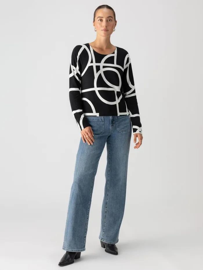 Sanctuary Clothing Sweaters and Cardis Women All Day Long Sweater Graphic Lines Black