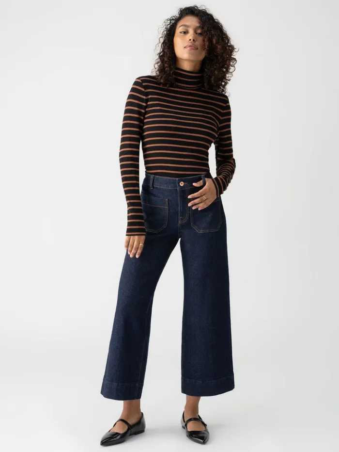 Sanctuary Clothing Sweaters and Cardis Women Essential Turtleneck Top Raw Hide Black Stripe