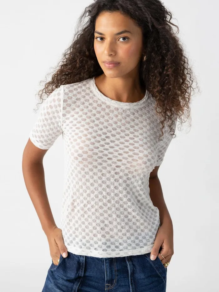 Sanctuary Clothing Tees and Tops Women Geo Mesh Tee Chalk