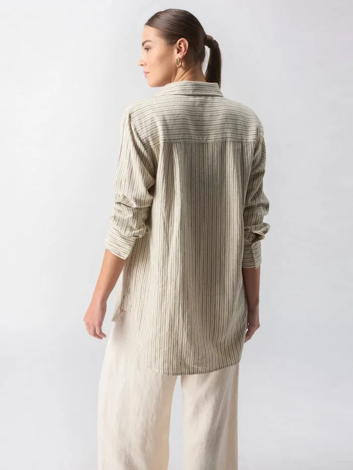 Sanctuary Clothing Tees and Tops Women Long Line Pocket Shirt Eco Olive Stripe Sanctuary Clothing Tees and Tops Women Long Line Pocket Shirt Eco Olive Stripe