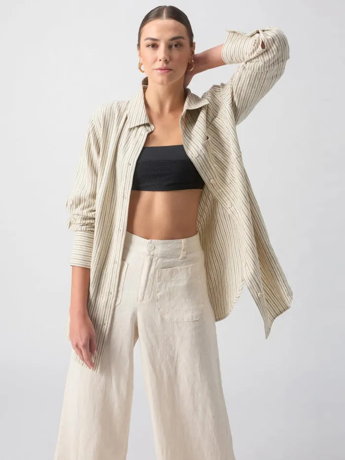 Sanctuary Clothing Tees and Tops Women Long Line Pocket Shirt Eco Olive Stripe Sanctuary Clothing Tees and Tops Women Long Line Pocket Shirt Eco Olive Stripe