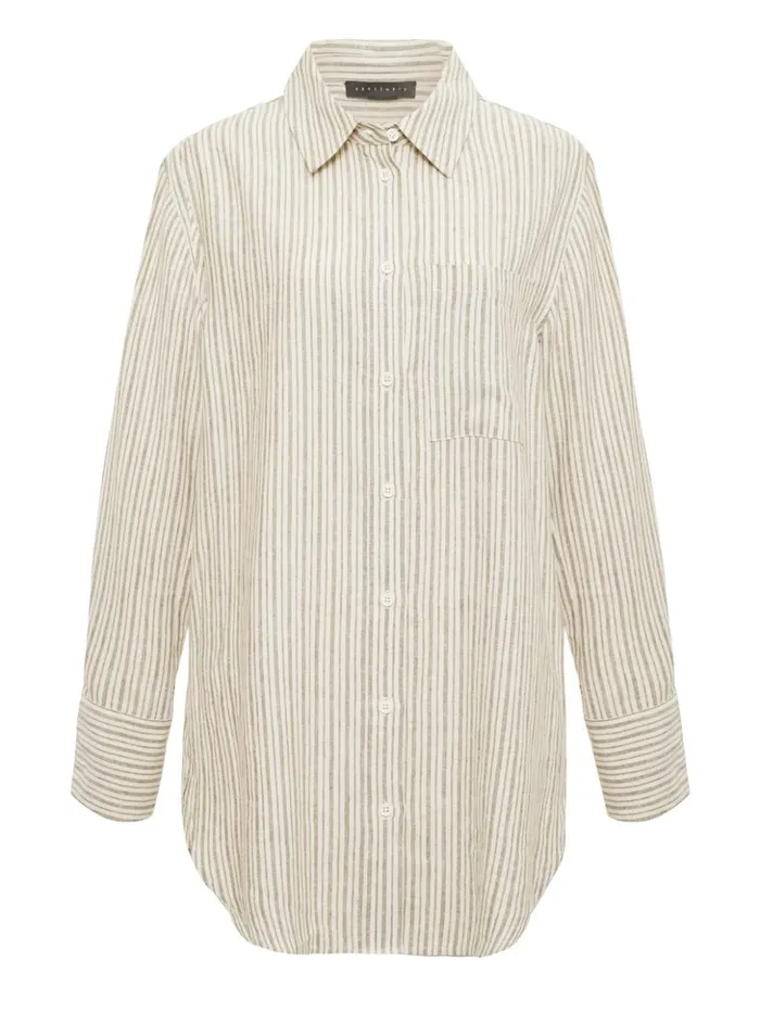 Sanctuary Clothing Tees and Tops Women Long Line Pocket Shirt Eco Olive Stripe Sanctuary Clothing Tees and Tops Women Long Line Pocket Shirt Eco Olive Stripe