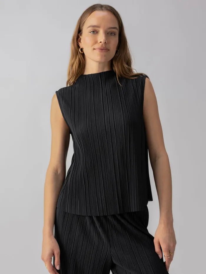 Sanctuary Clothing Tees and Tops Women Plisse Mock Neck Top Black