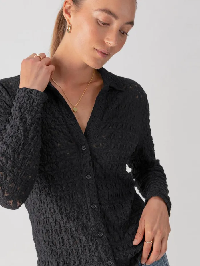 Sanctuary Clothing Tees and Tops Women Pucker Up Dreamgirl Lace Button Up Top Black Sanctuary Clothing Tees and Tops Women Pucker Up Dreamgirl Lace Button Up Top Black