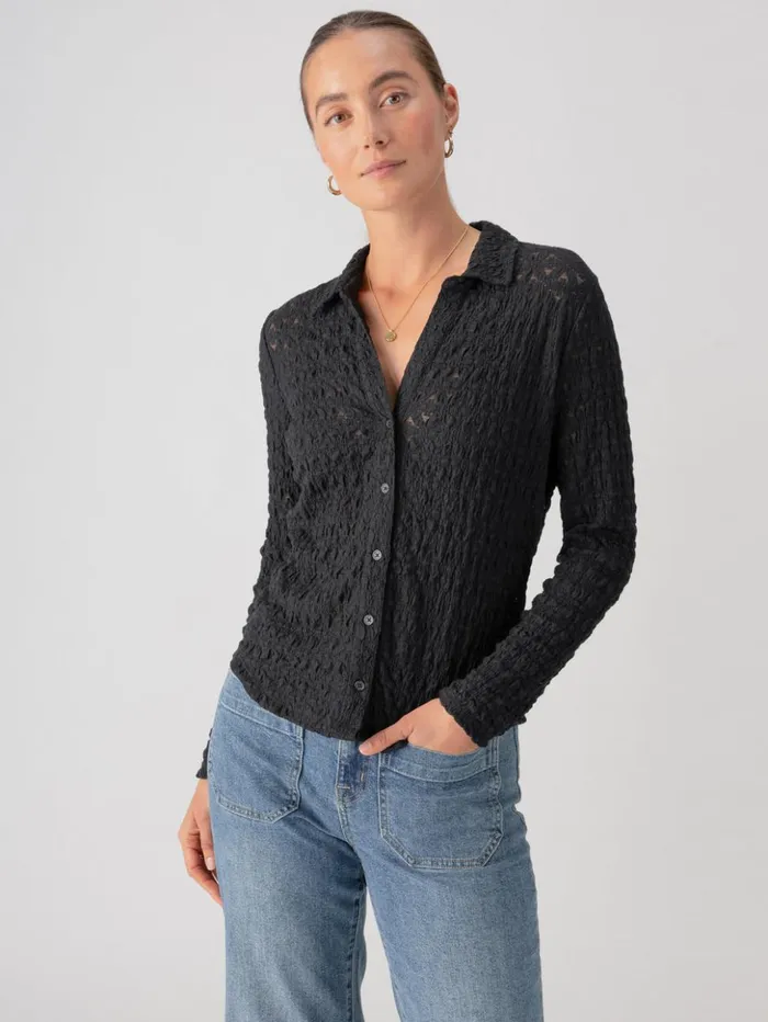 Sanctuary Clothing Tees and Tops Women Pucker Up Dreamgirl Lace Button Up Top Black Sanctuary Clothing Tees and Tops Women Pucker Up Dreamgirl Lace Button Up Top Black