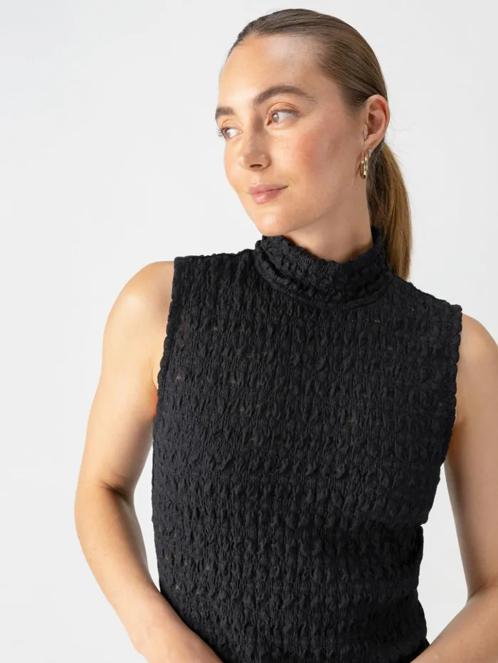 Sanctuary Clothing Tees and Tops Women Pucker Up Lace Mock Neck Tank Black Sanctuary Clothing Tees and Tops Women Pucker Up Lace Mock Neck Tank Black