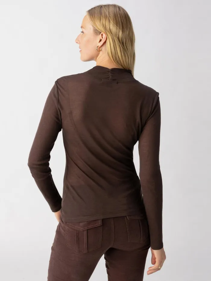 Sanctuary Clothing Tees and Tops Women The Semi Sheer Long Sleeve Mock Neck Top Coffee