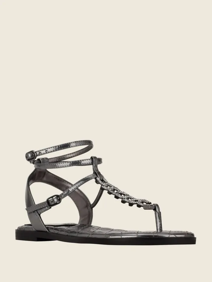 Sandals Brighti Chain TStrap Sandals Pewter GUESS Women
