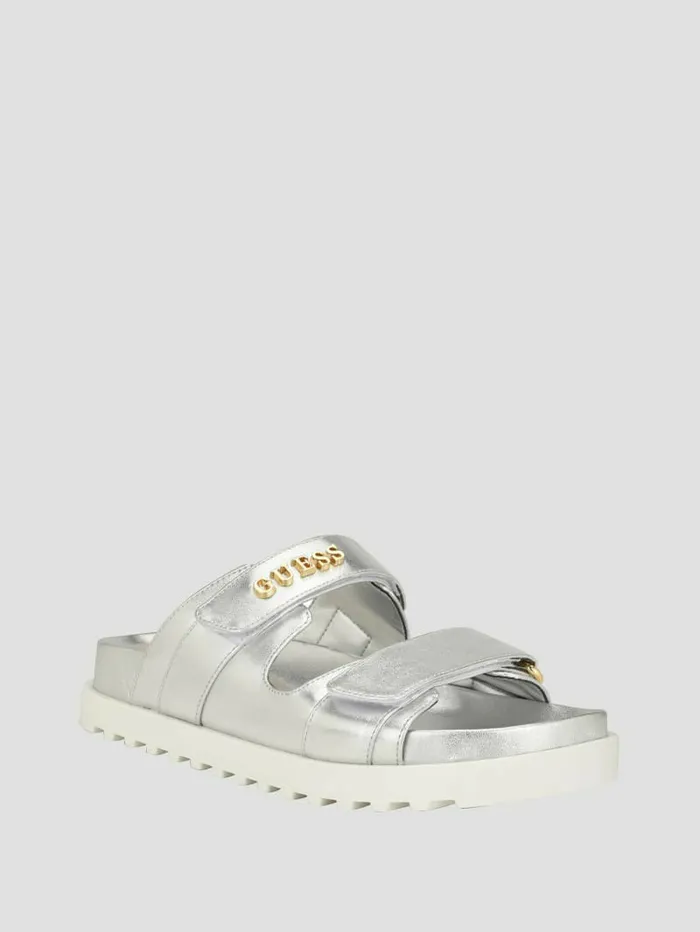 Sandals Fabulon TwoStrap Slides Silver 040 8211 GUESS Women