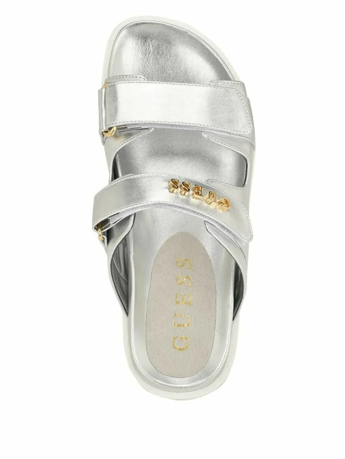 Sandals Fabulon TwoStrap Slides Silver 040 8211 GUESS Women Sandals Fabulon TwoStrap Slides Silver 040 8211 GUESS Women