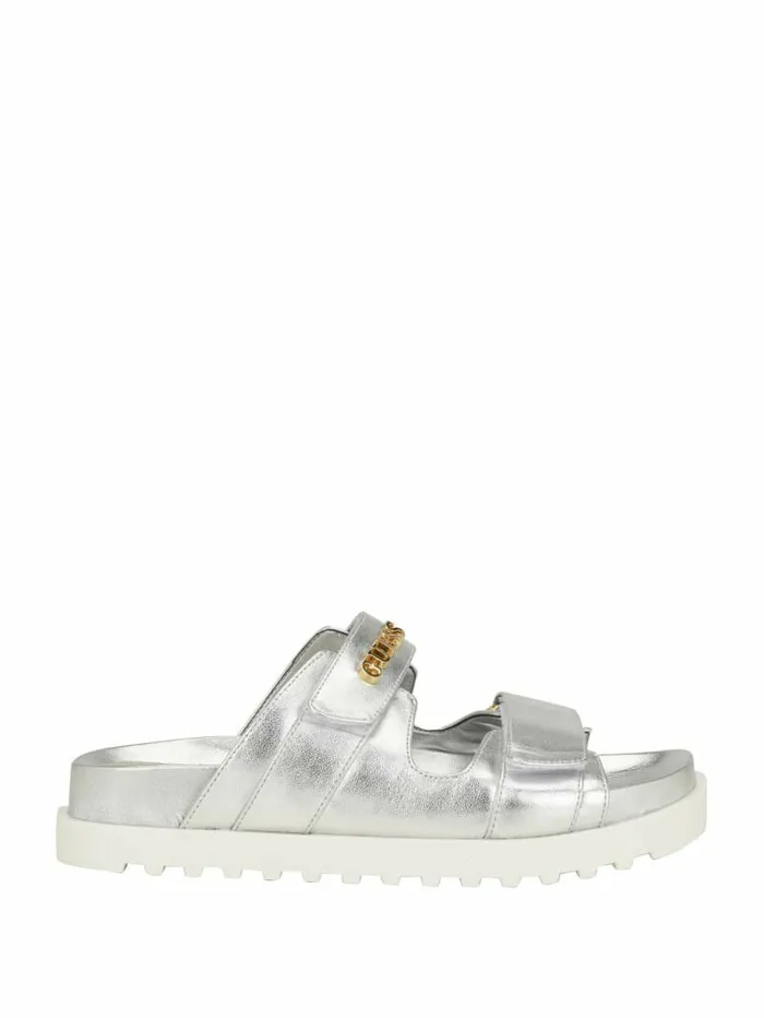 Sandals Fabulon TwoStrap Slides Silver 040 8211 GUESS Women Sandals Fabulon TwoStrap Slides Silver 040 8211 GUESS Women