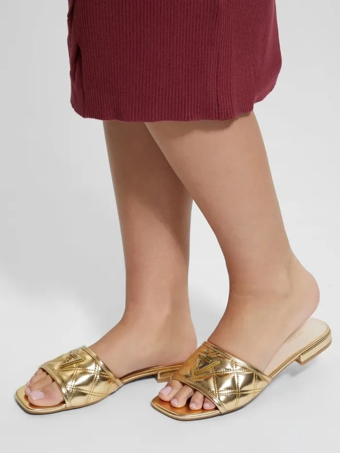Sandals GUESS Women Tameli Icon Slide Sandals Gold Sandals GUESS Women Tameli Icon Slide Sandals Gold