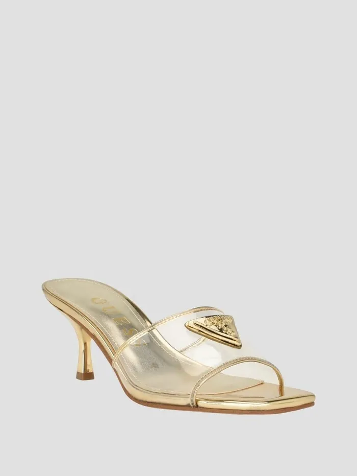 Sandals Lusie Triangle Clear Kitten Mules Gold GUESS Women