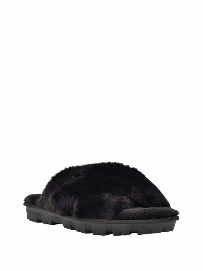 Sandals Women Crisscross Fur Slipper Black Fabric GUESS