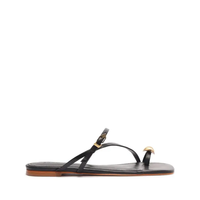 Schutz Shoes Flats Elysa Leather Sandal Black 8211 Women