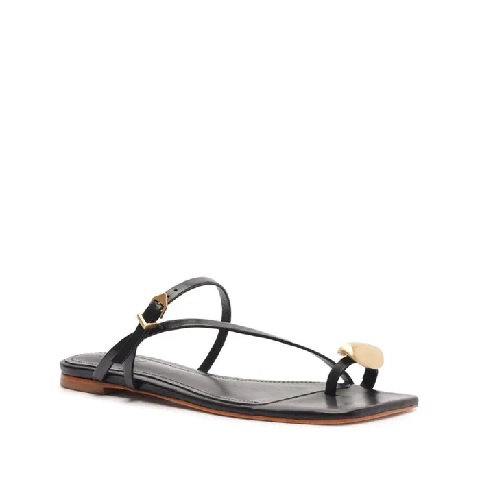 Schutz Shoes Flats Elysa Leather Sandal Black 8211 Women
