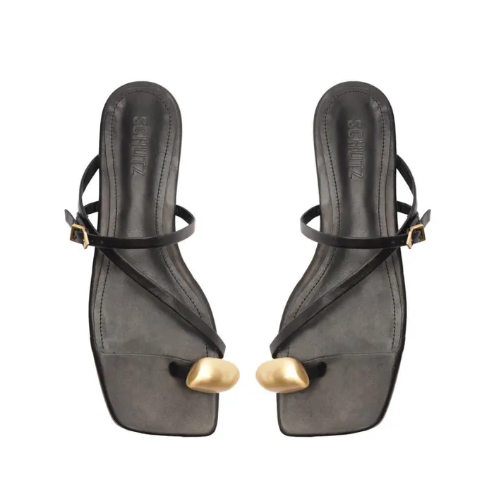 Schutz Shoes Flats Elysa Leather Sandal Black 8211 Women