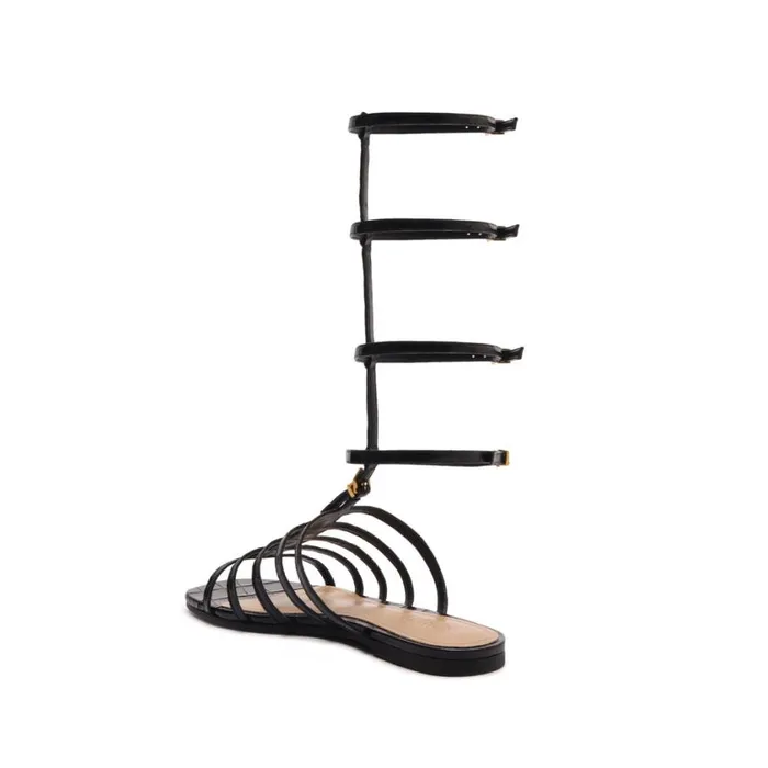 Schutz Shoes Flats Hayden CrocodileEmbossed Leather Sandal Black 8211 Women
