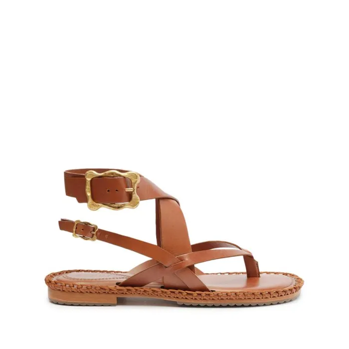 Schutz Shoes Flats Keith Flat Leather Sandal Honey Peach 8211 Women