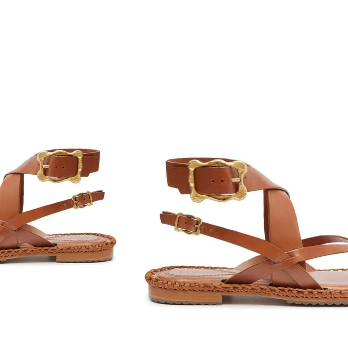 Schutz Shoes Flats Keith Flat Leather Sandal Honey Peach 8211 Women