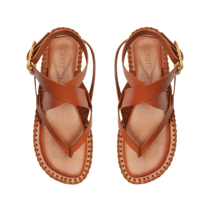Schutz Shoes Flats Keith Flat Leather Sandal Honey Peach 8211 Women