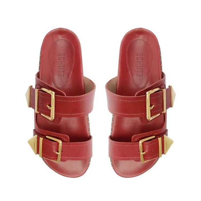 Schutz Shoes Flats Naomi Sporty Leather Sandal Red 8211 Women