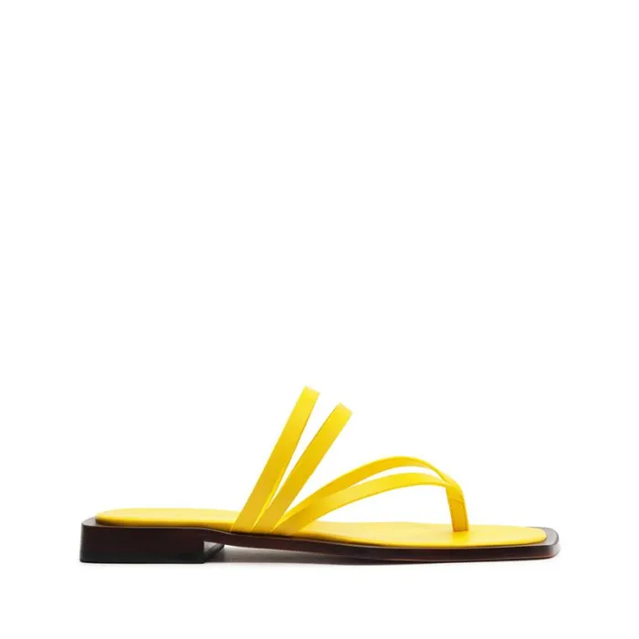 Schutz Shoes Flats Rania Leather Flat Sandal Yellow 8211 Women