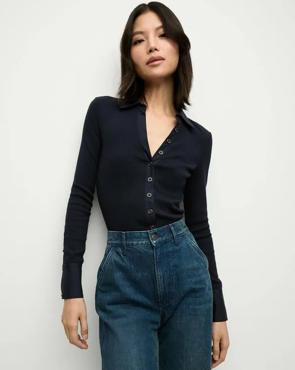 Scottie ButtonDown Shirt Navy Women Veronica Beard Tops