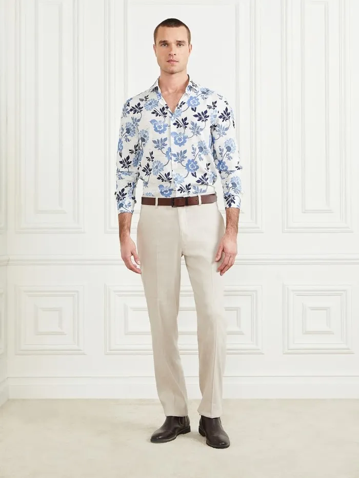 Shirts GUESS Men Eco Benny Paul Shirt Blue Macro Flower Print