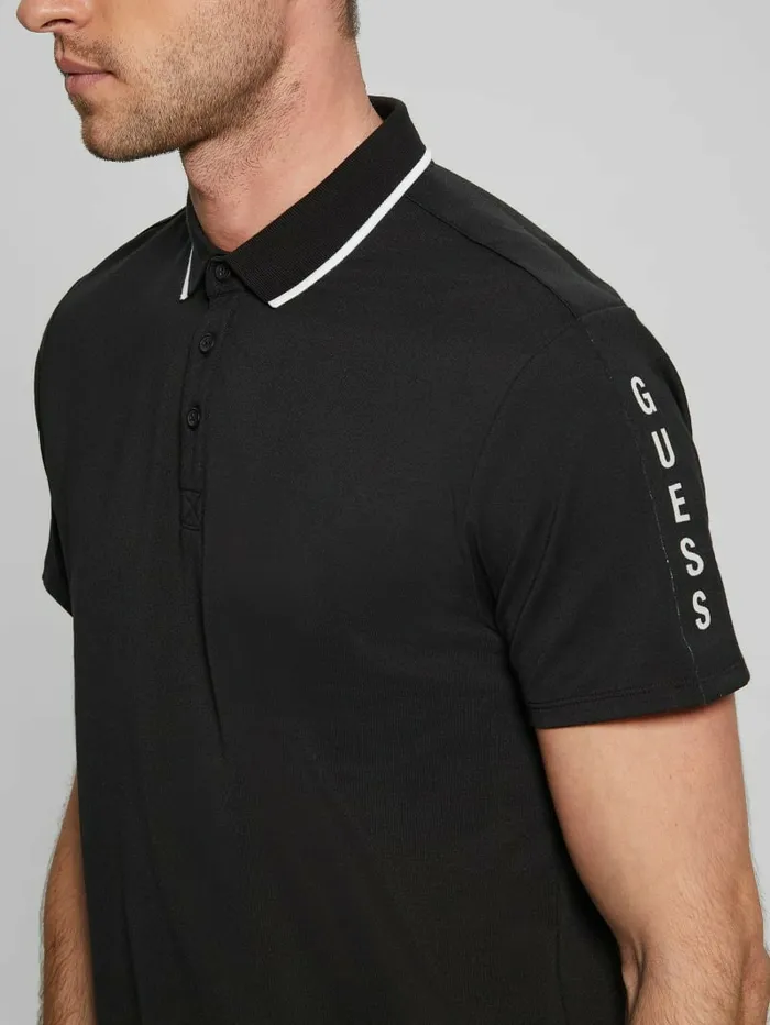Shirts GUESS Men Paul Pique Tape Polo Shirt Black