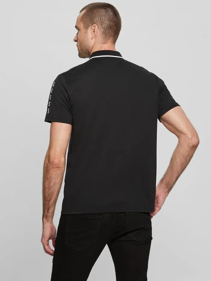 Shirts GUESS Men Paul Pique Tape Polo Shirt Black Shirts GUESS Men Paul Pique Tape Polo Shirt Black