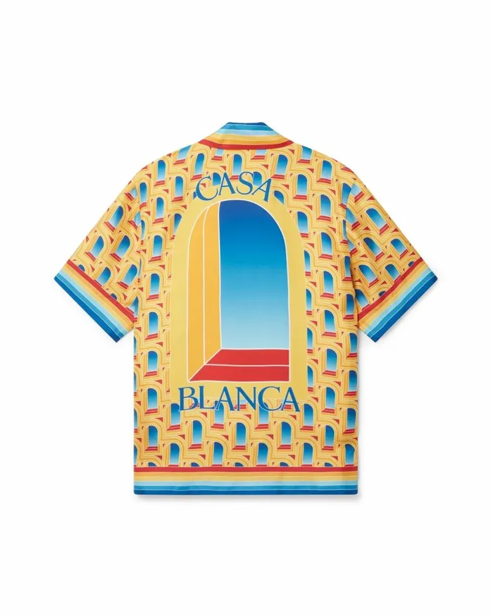 Shirts Men Casablanca Paris L039Arche De Jour Cuban Collar Silk Shirt