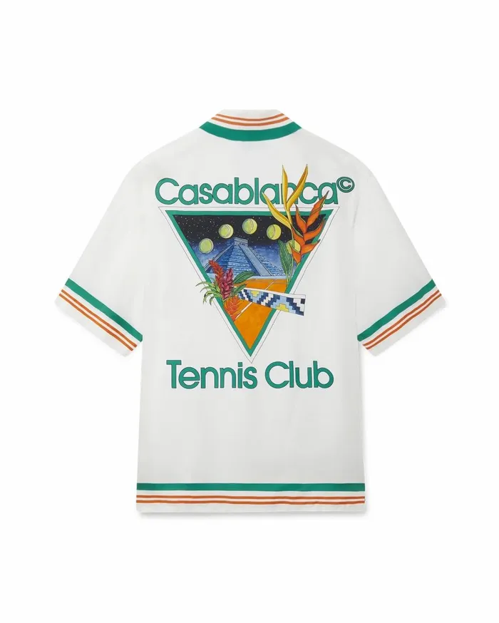Shirts Men Casablanca Paris Tennis Club Icon Knitted Collar Silk Shirt