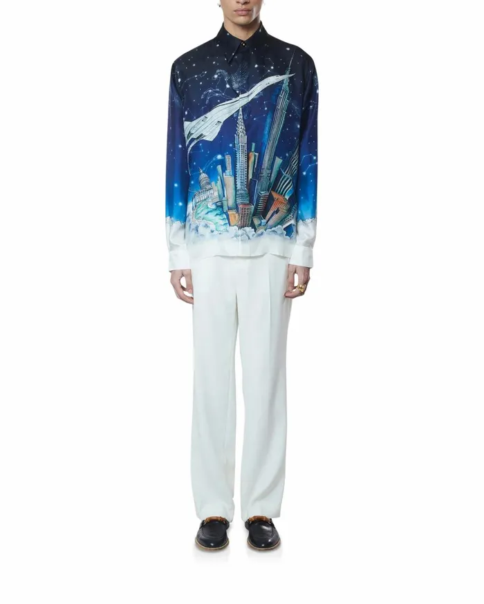 Shirts Men Casablanca Paris Vol De Nuit Silk Shirt Shirts Men Casablanca Paris Vol De Nuit Silk Shirt