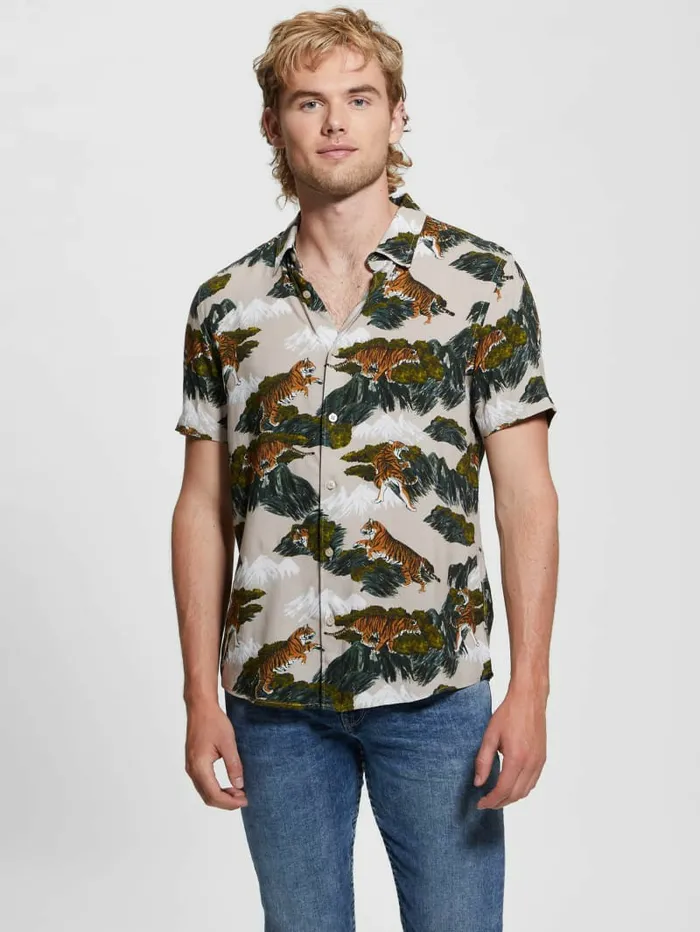 Shirts Men GUESS Eco Mountain Tiger Shirt Mountain Tiger