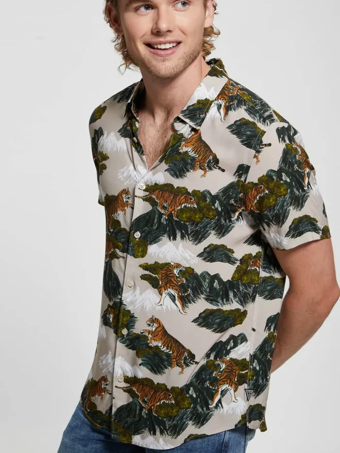 Shirts Men GUESS Eco Mountain Tiger Shirt Mountain Tiger Shirts Men GUESS Eco Mountain Tiger Shirt Mountain Tiger
