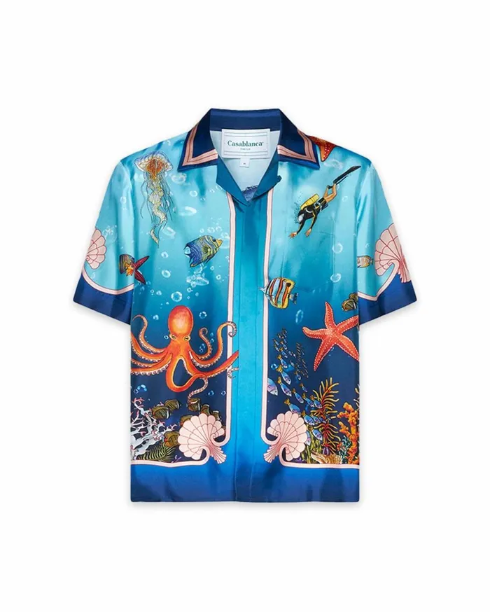 Shirts Women Casablanca Paris Fond Marin Silk Shirt