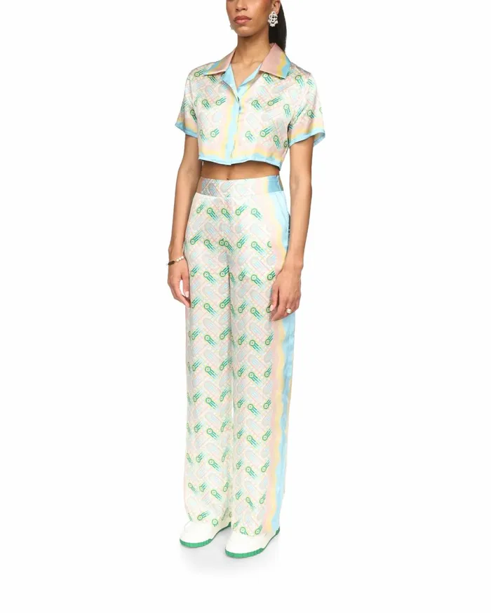 Shirts Women Casablanca Paris Ping Pong Cropped Silk Shirt